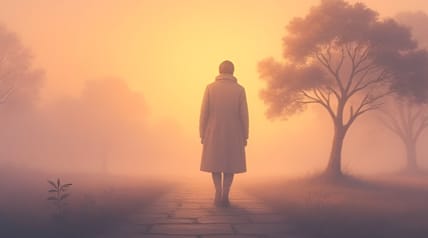 Le passage, une silhouette avance dans la brume